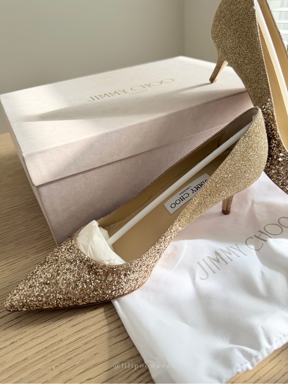 Jimmy Choo Aza Gold Glitter Pointed Toe Slip-On Pumps EU 38.5 US 8.5 - Picture 7 of 9